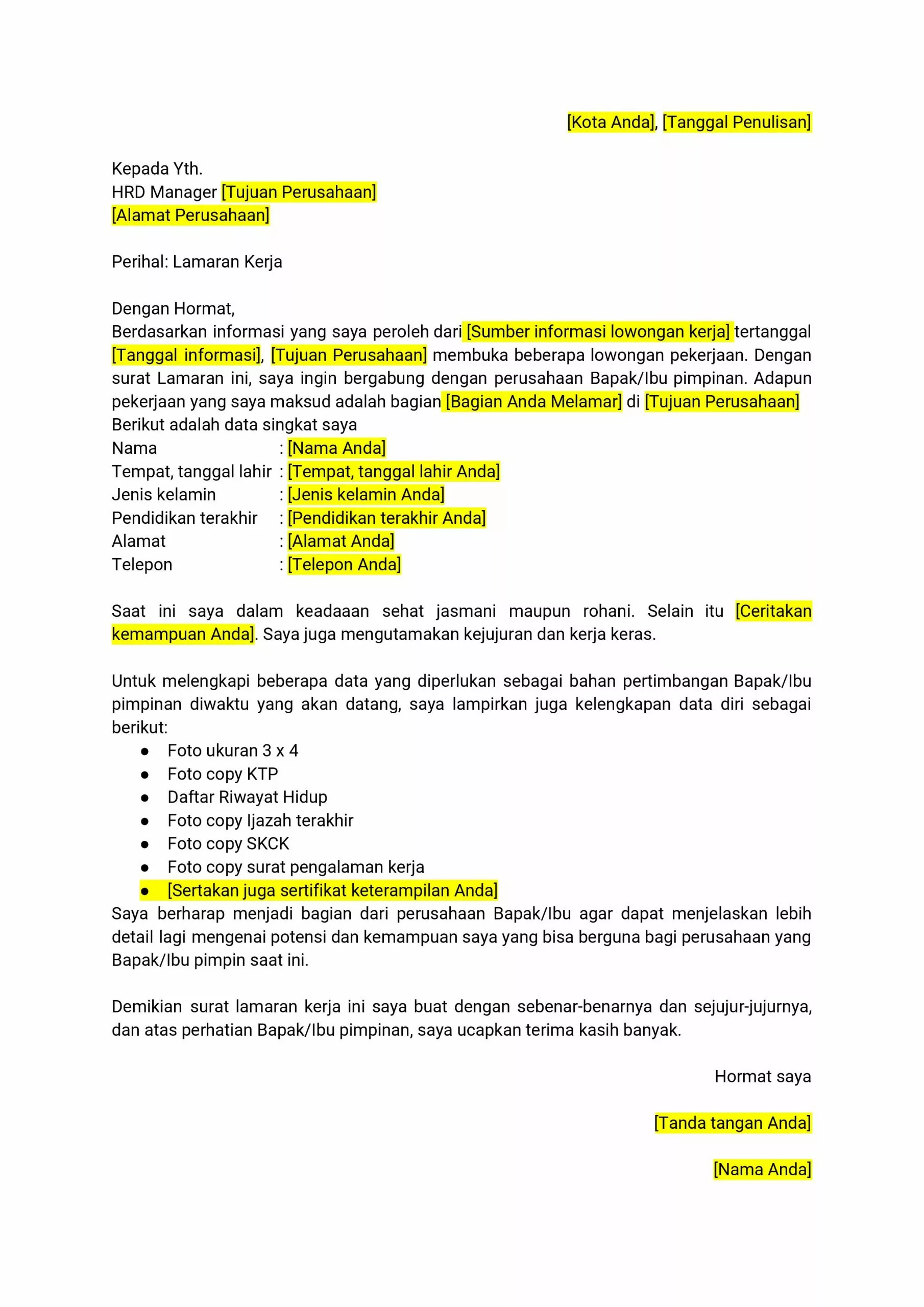 Cara menulis surat lamaran kerja